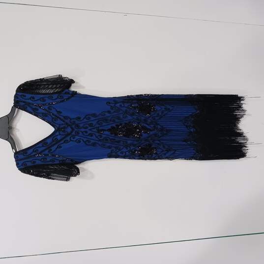 Babeyond Flapper Women's Blue Beaded V Neck Dress Size M image number 1