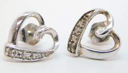 Romantic 10K White Gold Diamond Accent Open Heart Stud Earrings 1.1g alternative image