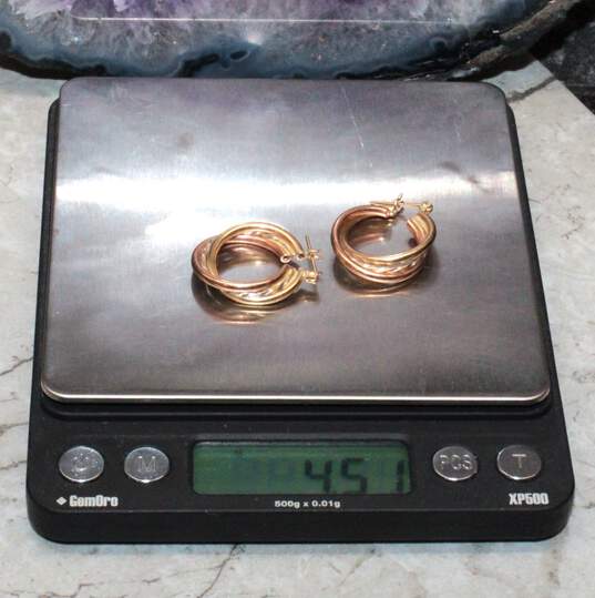 14K Yellow Gold Triple Hoop Earrings - 4.51g image number 7