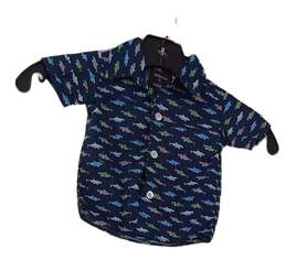 Toddler Boys Blue Animal Print Short Sleeve Shirt Size 3-6 Months alternative image