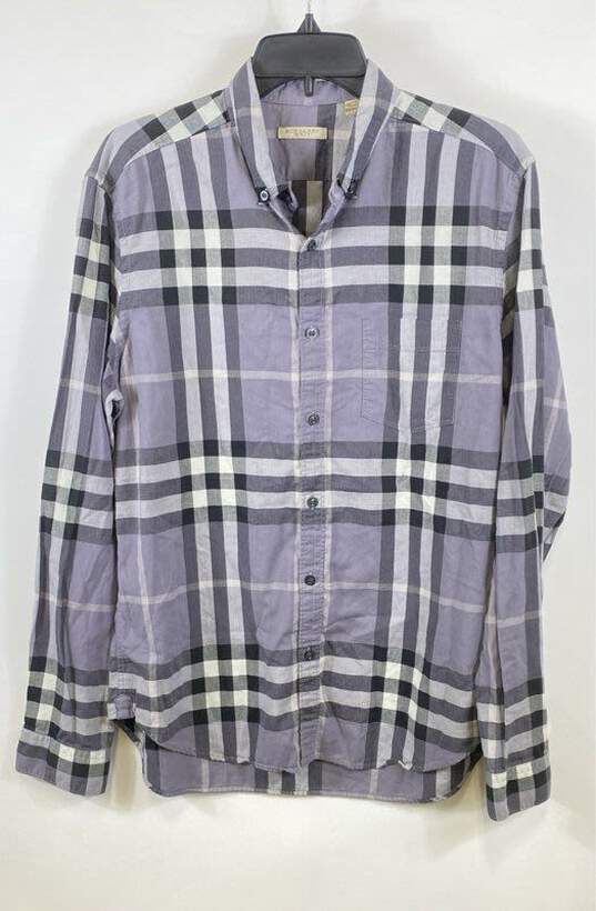 Burberry Men Purple Plaid Button Up Shirt L image number 1