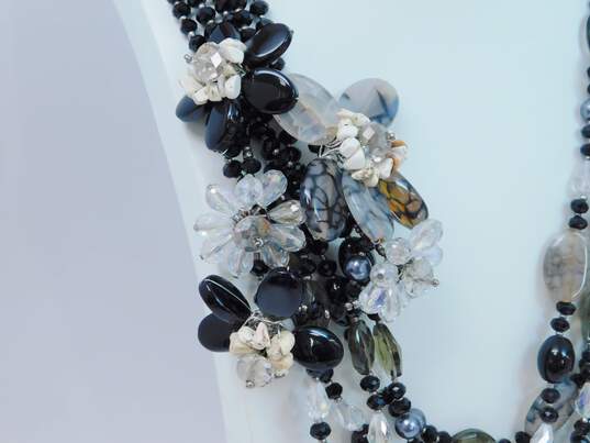 Artisan Silver Tone Agate, Aurora Borealis & Faux Pearl Multi Strand Statement Necklace image number 4