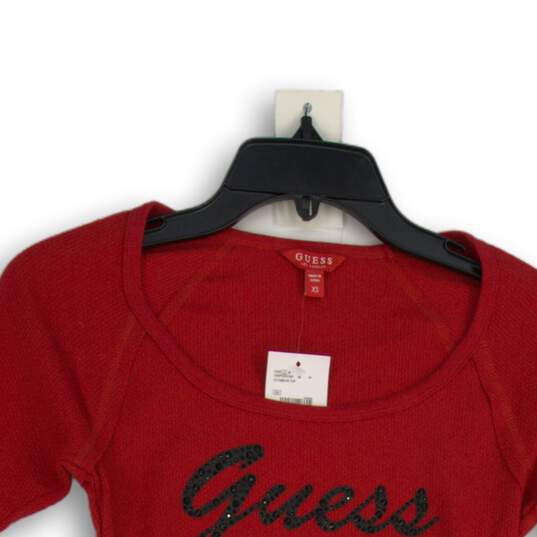 NWT Womens Red Black Round Neck Long Sleeve Pullover T-Shirt Size XS image number 3