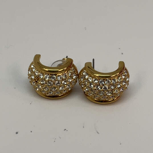 Designer Swarovski Gold-Tone Clear Crystal Cut Stone Classic Hoop Earrings image number 2