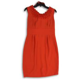 NWT Dressbarn Womens Red Ruffle Neck Sleeveless Back Zip Sheath Dress Size 8