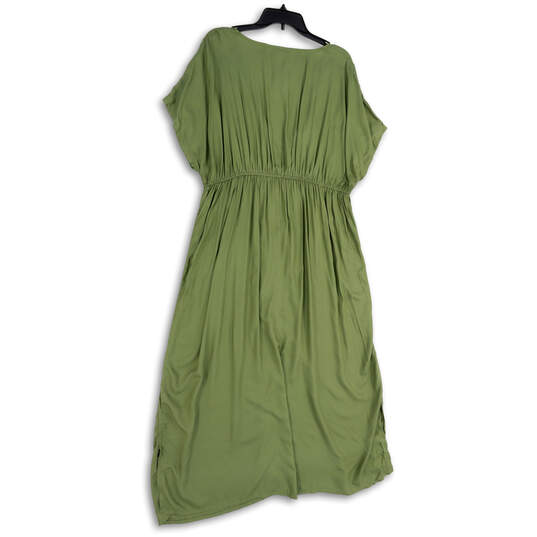 NWT Womens Green Pleated Sleeveless V-Neck Drawstring Maxi Dress Size 14 image number 3