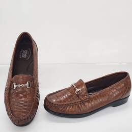 SAS Cognac Croc Prints Women's Brown Leather Slip On Loafer Size 7W