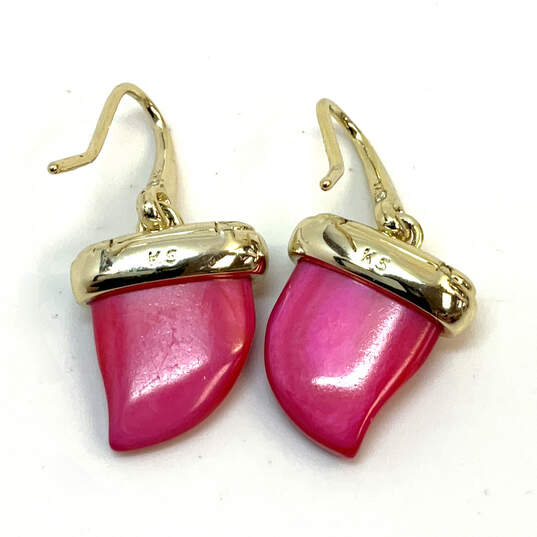 Designer Kendra Scott Gold-Tone Pink Mother Of Pearl Drop Earrings image number 3