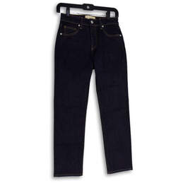 Womens Blue Denim Dark Wash 5-Pocket Design Straight Leg Jeans Size 25