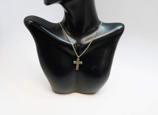 Lois Hill 925 Granulated Cross Pendant Cable Chain Toggle Necklace 12.3g image number 1
