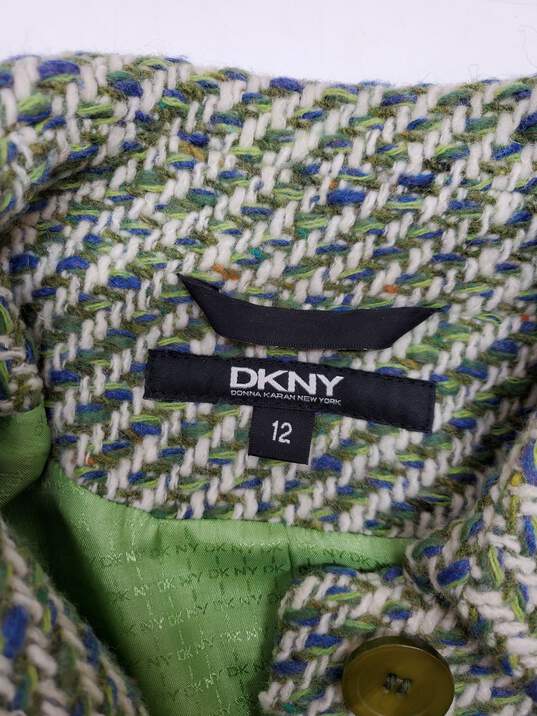 DKNY Long Sleeve Button Down Green Knit Trench Coat Jacket Size 12 image number 2