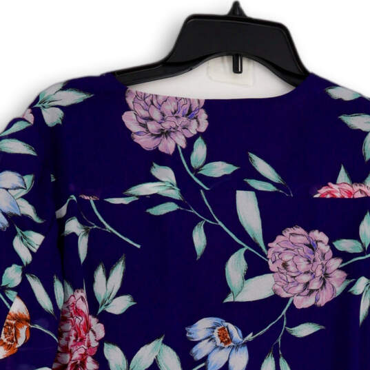 NWT Womens Blue Floral Wrap V-Neck Long Sleeve Pullover Blouse Top Size L image number 4