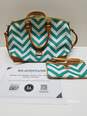 Dooney and Bourke Chevron Teal and White Satchel Tote Bag w Wallet image number 1