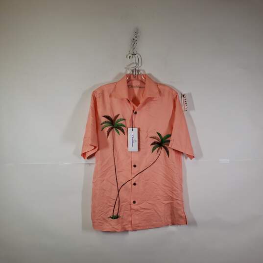 NWT Mens Embroidered Palm Trees Collared Button-Up Shirt Size Small image number 1