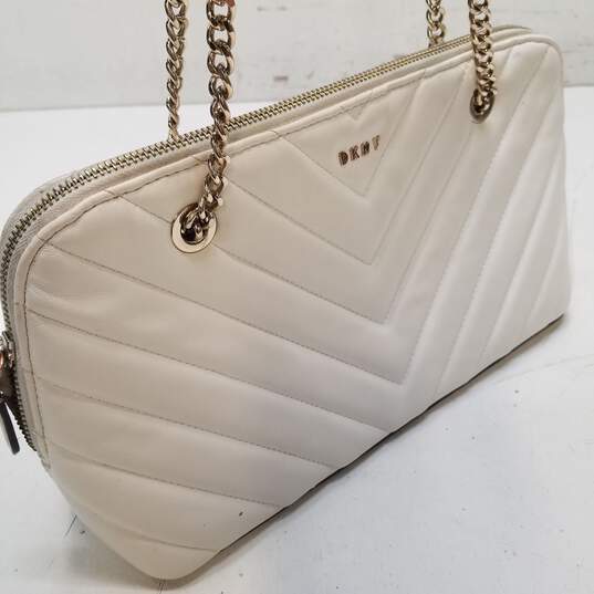 DKNY White PU Quilted Small Shoulder Satchel Bag Handbag image number 3