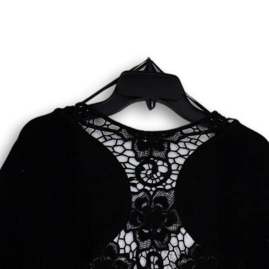 Womens Black Floral Crochet Back Open Front Cardigan Size PL image number 4
