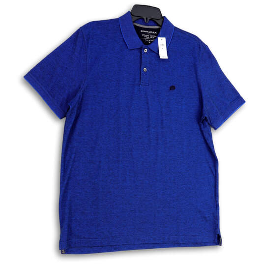 NWT Mens Blue Pique Short Sleeve Collared Button Front Polo Shirt Size XL image number 1