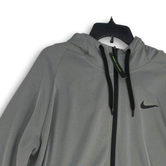 NWT Nike Mens Gray Long Sleeve Drawstring Hooded Full-Zip Jacket Size XXL image number 3