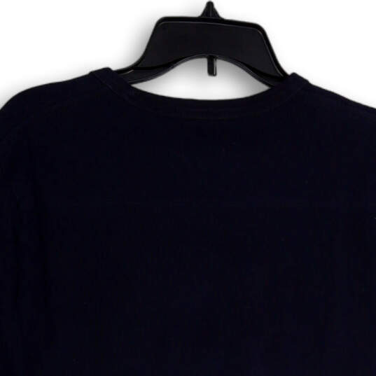 Womens Navy Blue Short Sleeve Round Neck Side Slit Pullover T Shirt Size L image number 4