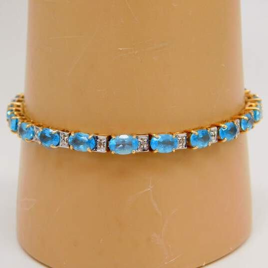 10K Yellow Gold Oval Blue Topaz Diamond Accent Tennis Bracelet 8.6g image number 2