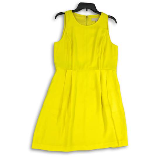 Loft Womens Yellow Sleeveless Round Neck Back Zip Fit & Flare Dress Size Medium image number 1