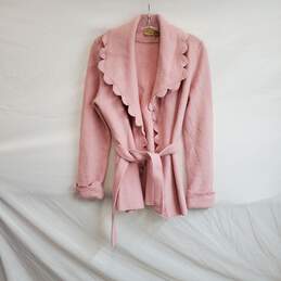 Caslon Pink Wool Open Front Belted Scalloped Cardigan WM Size XS