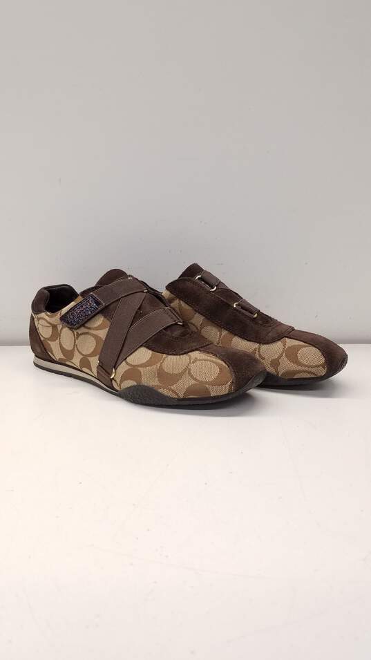 COACH Kyrie Tan Brown Signature Print Canvas Suede Sneakers Women's Size 8 M image number 3