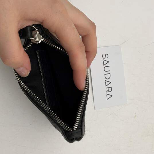 NWT Saundra Womens Black White Cowhide Zipper Coin Pouch Purse image number 3