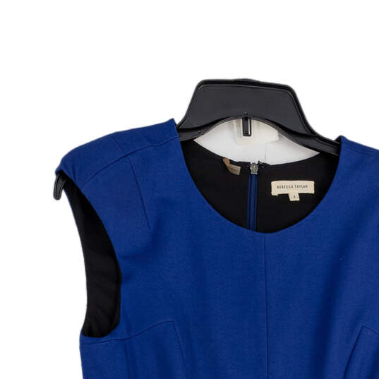 Womens Blue Round Neck Sleeveless Back Zip Fit & Flare Dress Size 4 image number 3