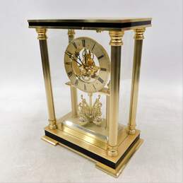 VTG Seiko Quartz Lucite Brass Pillar Skeleton Clock 400 Day Mantel Clock IOB