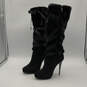 Womens Black Ribbon Side Zip Stiletto Heel Knee High Boots Size 10 image number 1