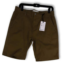 NWT Mens Brown Twill Slim Fit Stretch Flat Front Pockets Chino Shorts Sz 32
