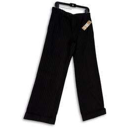 NWT Womens Black White Pinstripe Pockets Straight Leg Trouser Pants Size 10