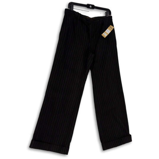 NWT Womens Black White Pinstripe Pockets Straight Leg Trouser Pants Size 10 image number 1