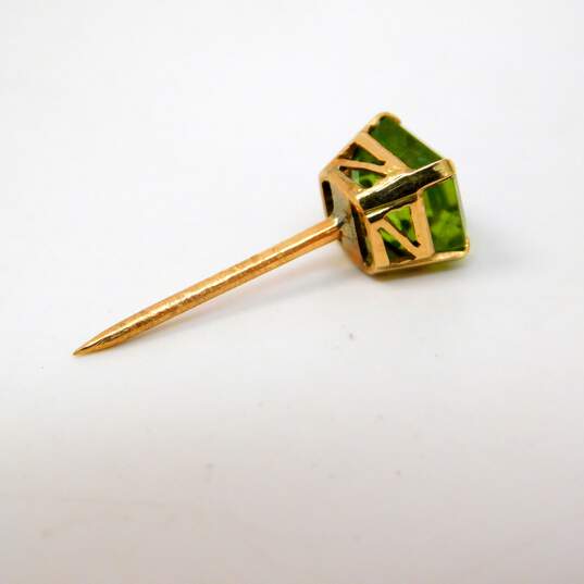 VNTG 10k Yellow Gold Turquoise Cabochon & Asscher Cut Peridot Pins 4.2g image number 5