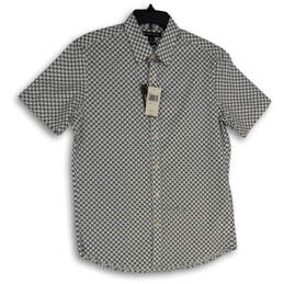 NWT Mens White Black Printed Short Sleeve Button-Up Shirt Size Medium
