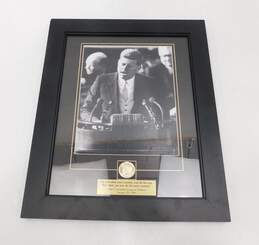 Framed Picture JFK Inaugural Address and Half Dollar coin.