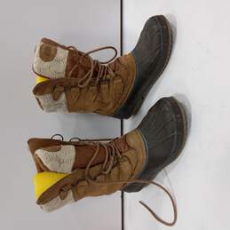 Khombu Women's Brown Leather Upper Crochet Knit Duck Boots alternative image