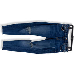 Womens Blue Medium Wash Distressed Raw Hem Denim Pockets Skinny Jeans Sz 6
