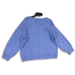 Womens Blue Tight Knit V-Neck Long Sleeve Pullover Sweater Size Large alternative image