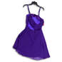 NWT Womens Purple Pleated Spaghetti Strap Fit And Flare Dress Size 34/27 image number 2