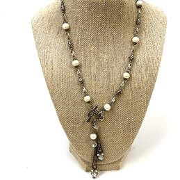 Designer Brighton Silver-Tone Chain Pearl Crystal Stone Pendent Necklace