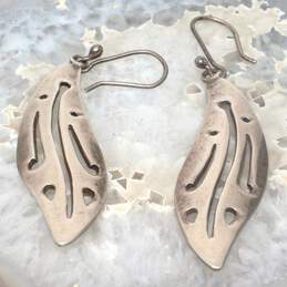 Taxco Sterling Silver Leaf Cut Out Design Dangle Earrings