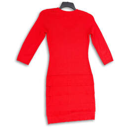 Womens Red Knitted Scoop Neck 3/4 Sleeve Knee Length Sweater Dress Size S alternative image