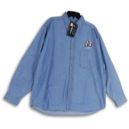 NWT Mens Blue Denim Long Sleeve Point Collar Button-Up Shirt Size 2XL