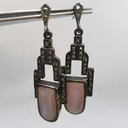 BOMA Sterling Silver MOP Marcasite Art Deco Post Earrings 13.3g DAMAGED