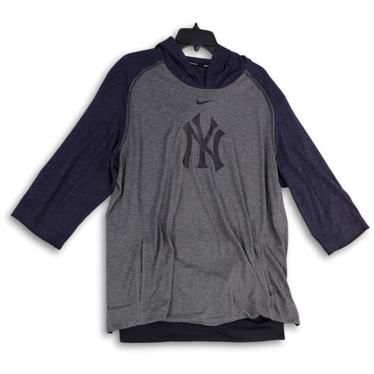 Mens Blue Gray Heather New York Yankees MLB Baseball Hoodie Size X-Large image number 1