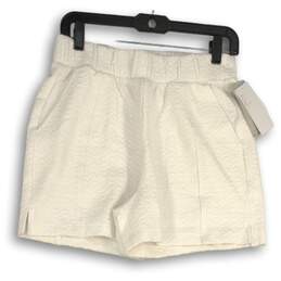 NWT Zella Womens White Elastic Waist Slash Pocket Pull On Mom Shorts Size Small