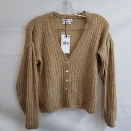 MNG tan cropped knit cardigan sweater women's S