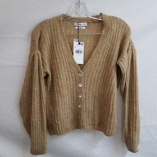 MNG tan cropped knit cardigan sweater women's S image number 1